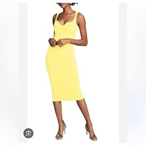 Dress The Population Sloane Lemongrass Yellow Midi Dress | Medium
